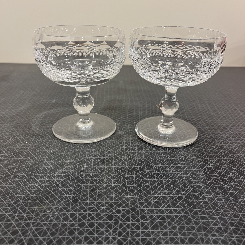 Waterford Crystal Two Sherbet/Champagne Short Stem Glasses Colleen Pattern